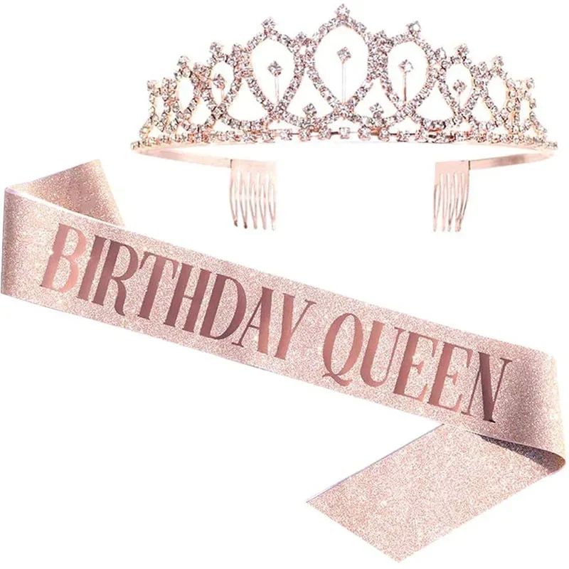 Birthday Sash Glitter - تاج الملكة بحجر الراين للنساء ،