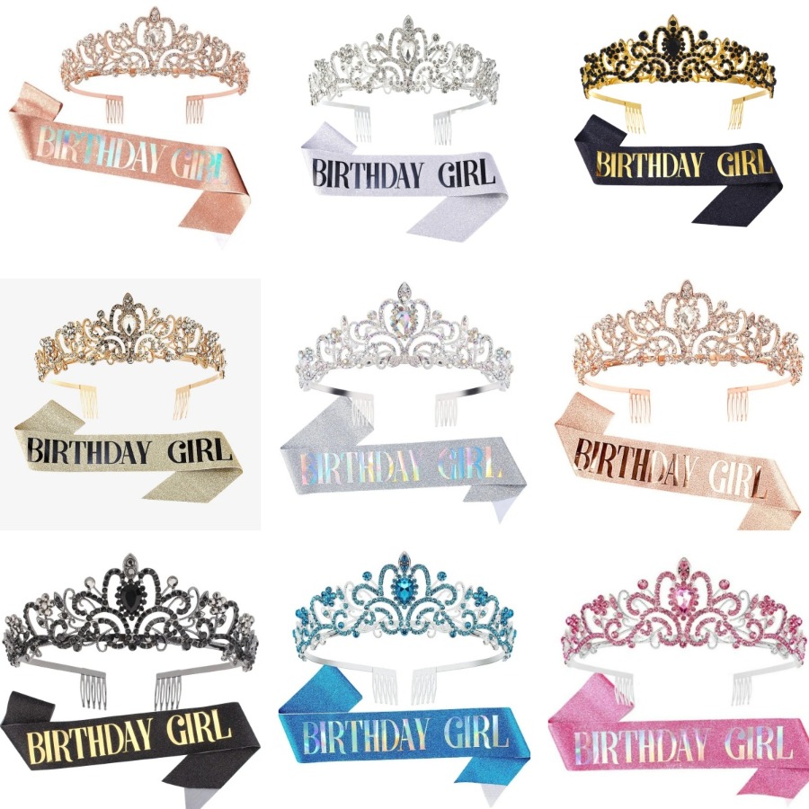 Birthday Sash Glitter - طقم من قطعتين: تاج كريستالي مرصع