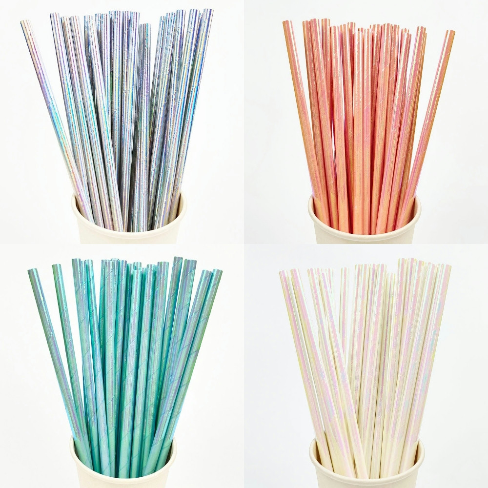Paper Straw Color - ماصة ورقية وردية وذهبية ، 25