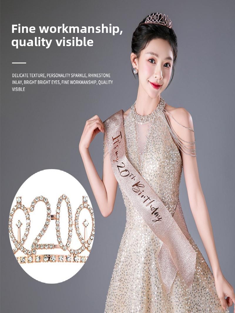 وشاح تاج ذهبي لامع بلون الشمبا - مراجعة Birthday Sash Glitter وسعره