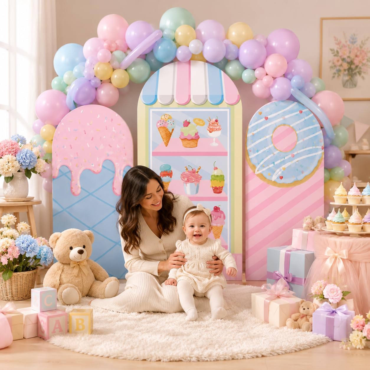 غطاء خلفية قوس حفلة الآيس كريم - مراجعة Dessert Table Backdrop وسعره
