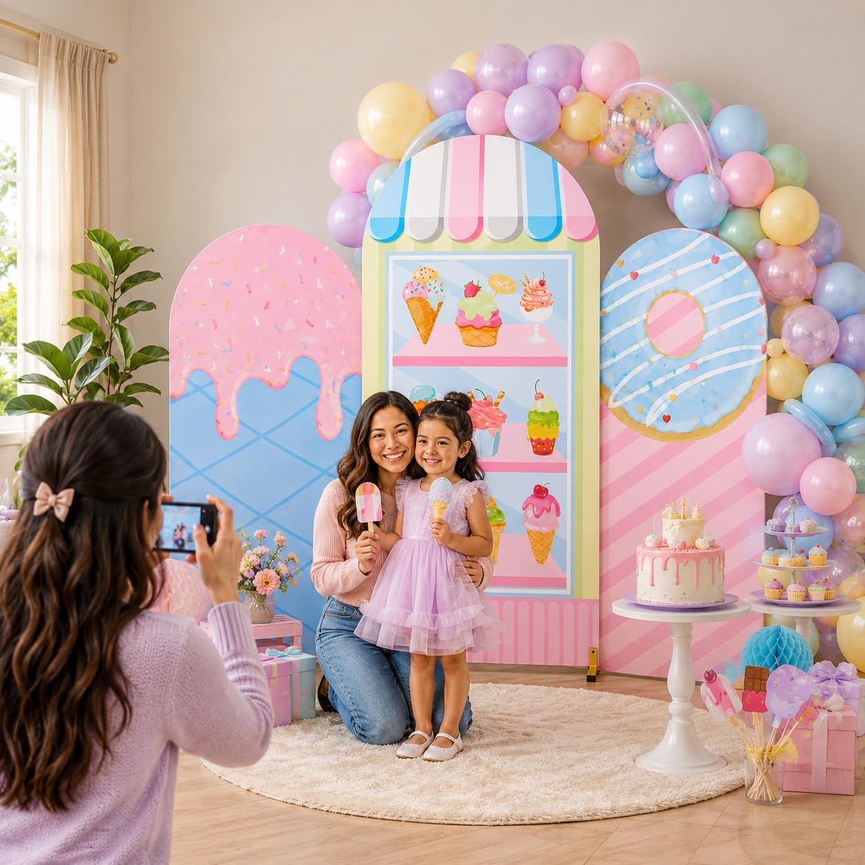 غطاء خلفية قوس حفلة الآيس كريم - مراجعة Dessert Table Backdrop وسعره