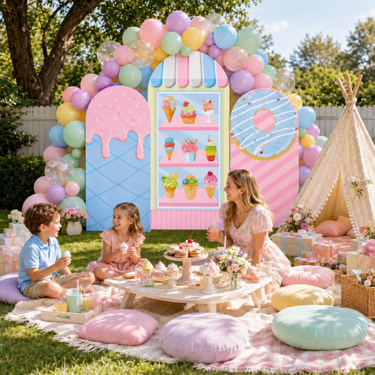 غطاء خلفية قوس حفلة الآيس كريم - مراجعة Dessert Table Backdrop وسعره