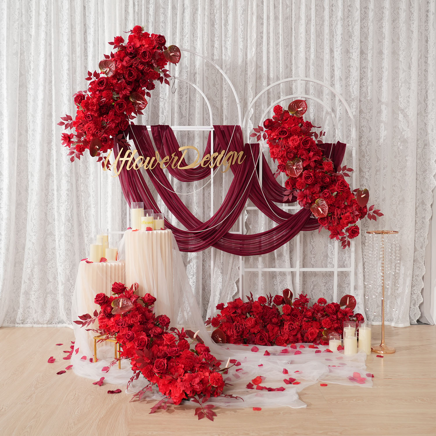 Uflower الأحمر زهرة صف الزفاف  - مراجعة Flower Wall Panel وسعره