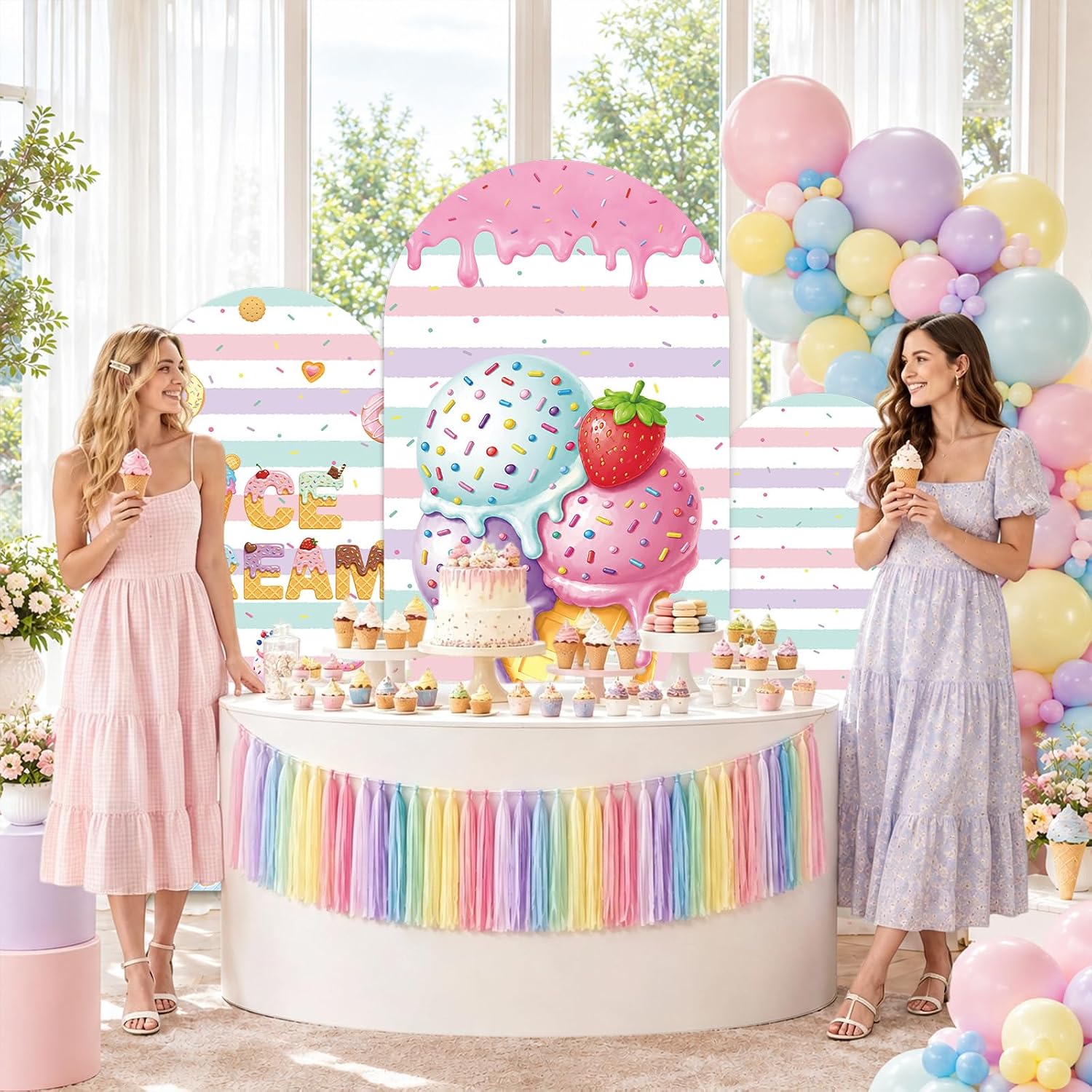 غطاء خلفية قوسية مخططة من الجا - مراجعة Dessert Table Backdrop وسعره
