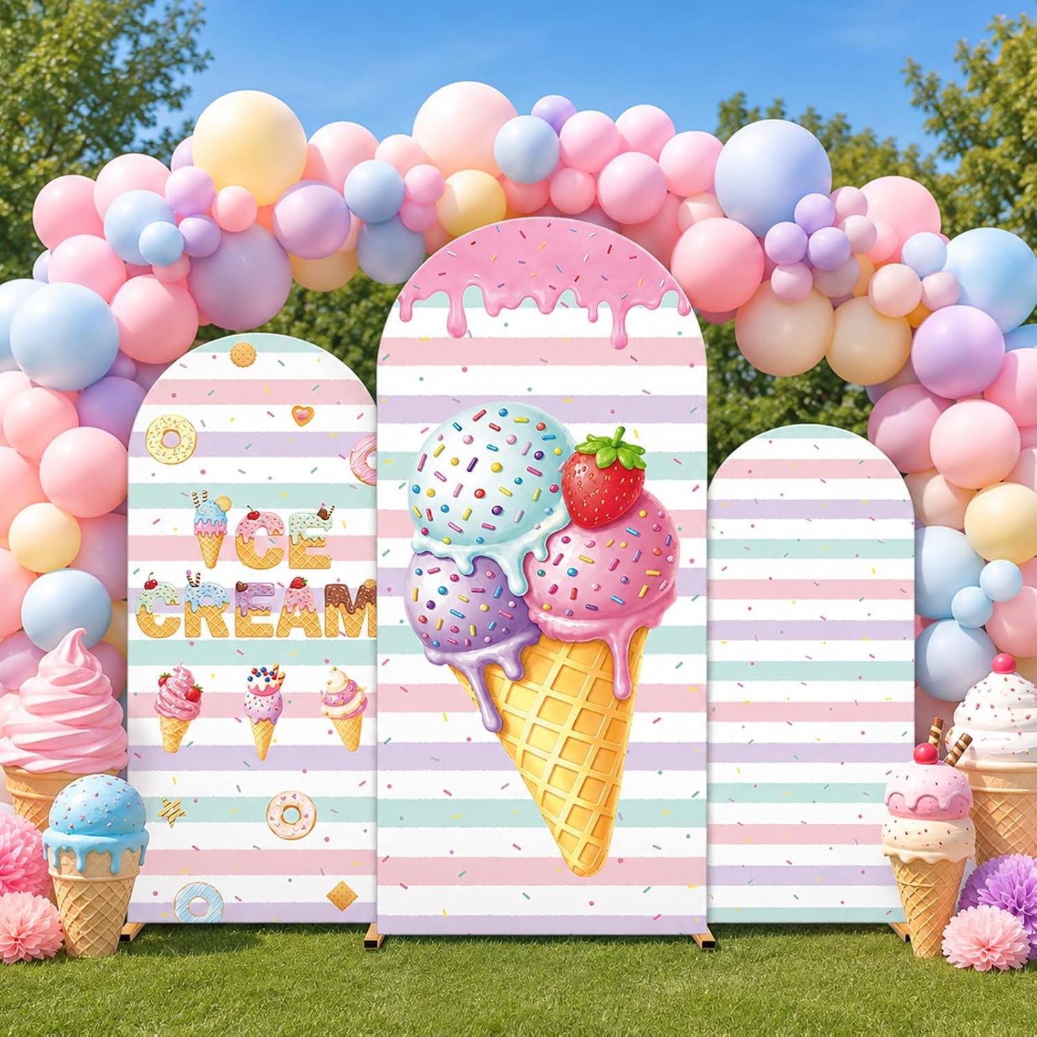 غطاء خلفية قوسية مخططة من الجا - مراجعة Dessert Table Backdrop وسعره