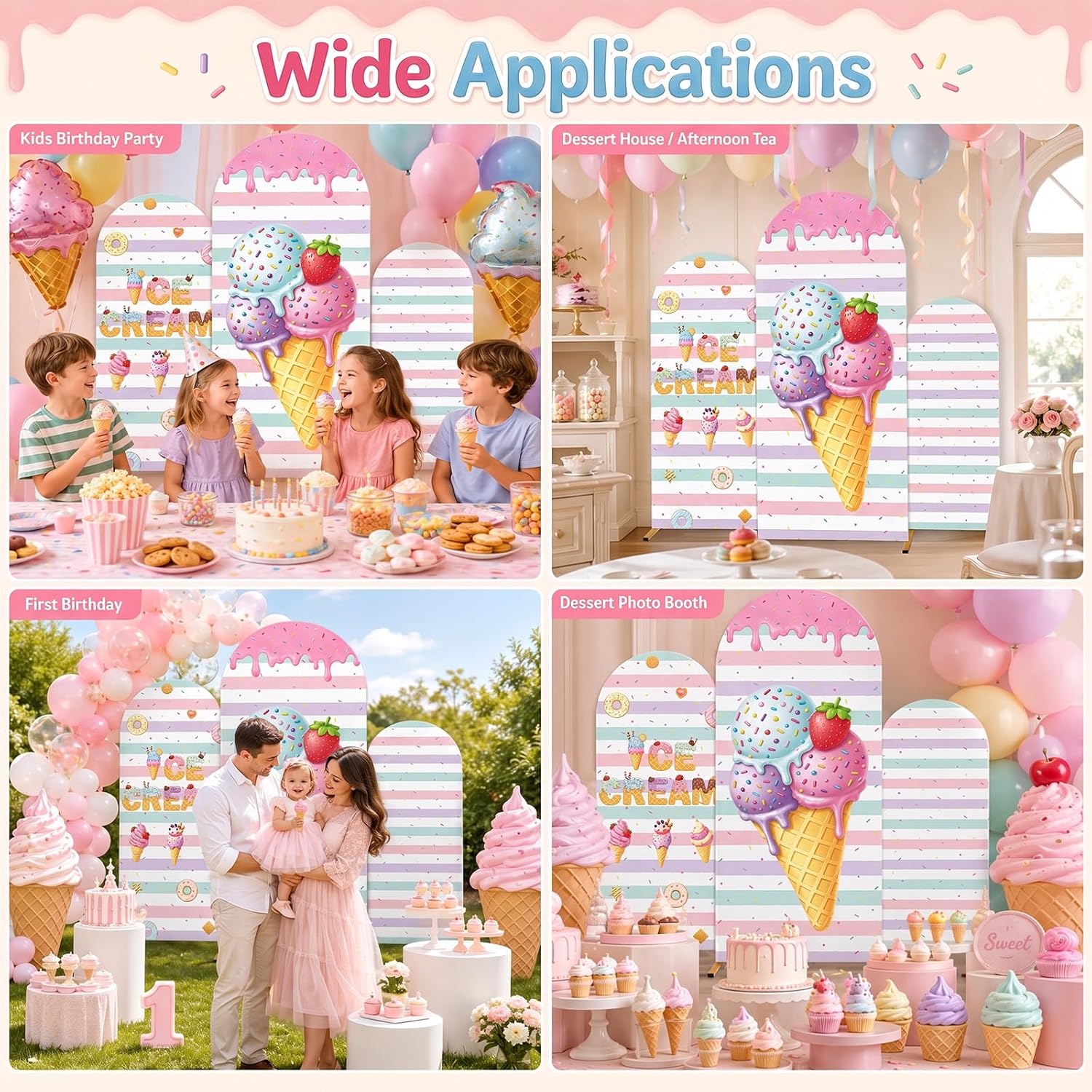 غطاء خلفية قوسية مخططة من الجا - مراجعة Dessert Table Backdrop وسعره